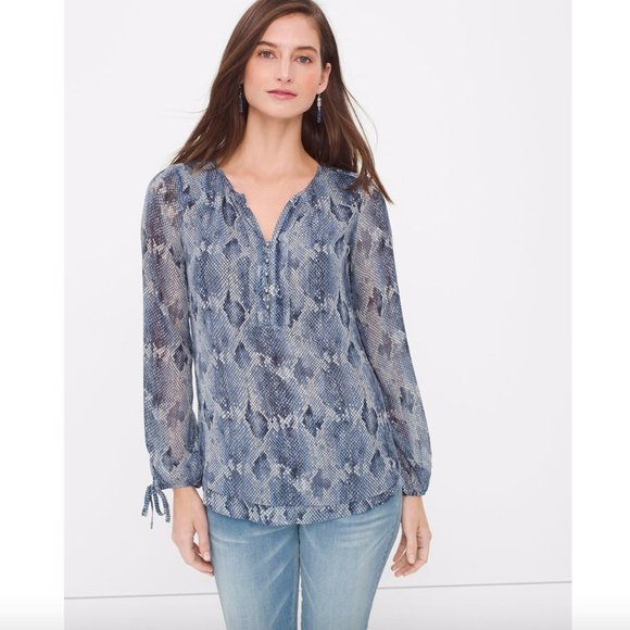 White House Black Market Tops - WHBM Blue SNAKE PRINT BLOUSE Size 4